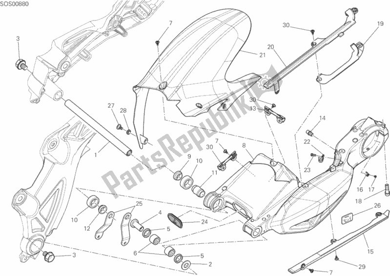 Toutes les pièces pour le Bras Oscillant du Ducati Diavel Carbon FL Thailand 1200 2018